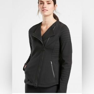 ATHLETA Stellar Moto Jacket Blazer Black Stretch Double Zip Front XS